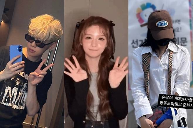 왼쪽부터 제로베이스원 김태래, 엔믹스 설윤, 이채연. 팬 소통 플랫폼, 라이브 방송, 인스타그램 스토리 캡처