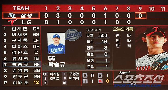 9회 마지막 타석에 들어선 박승규의 앞선 타석은 모두 안타였다.