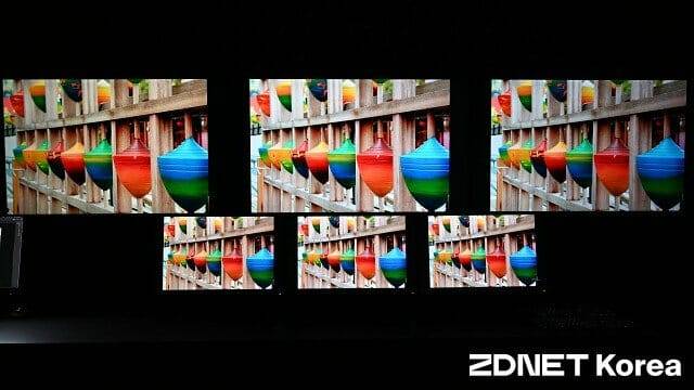 왼쪽 두 개의 모니터(상단/하단)는 색상 조절이 되지 않아 노란색이 강조된 상태다. (사진=지디넷코리아)