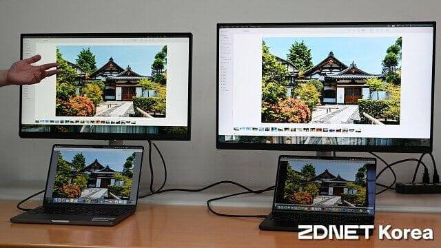 애플 기기와 색상 일체화 기능을 제공하는 'MA 시리즈' 모니터. (사진=지디넷코리아)