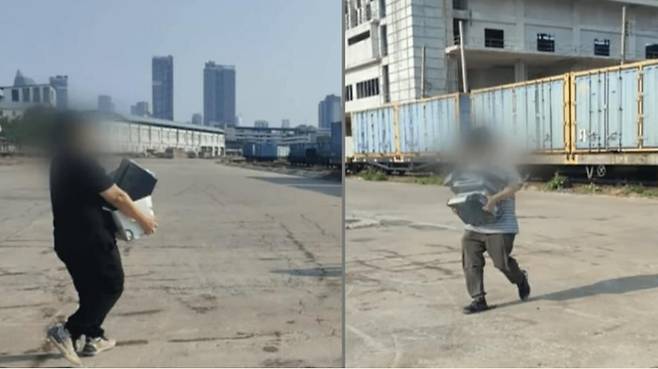 문제의 건물 붕괴후 중국인 직원들이 현장 사무실에서 공사 관련 서류를 빼돌리는 모습. [사진=Thai PBS]