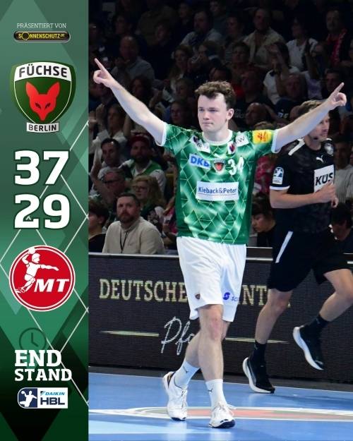사진 2024/25 DAIKIN 남자 핸드볼 분데스리가 31라운드 베를린의 승리를 알고 있다. 사진 출처=베를린