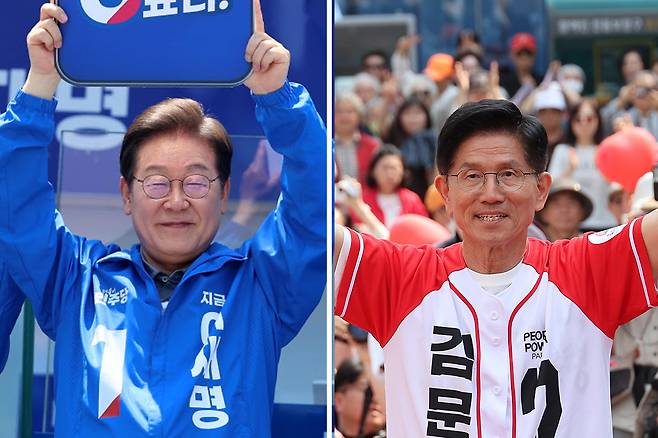 더불어민주당 이재명 대선후보(왼쪽),국민의힘 김문수 대선후보.&nbsp; 연합뉴스· 뉴시스
