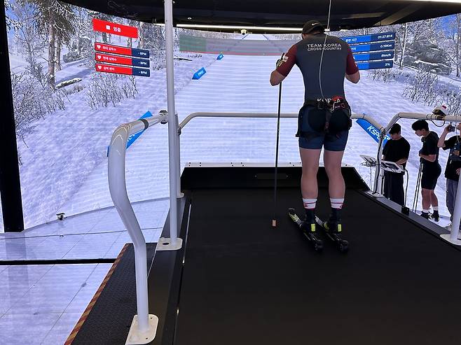 스포츠 XR 메타스페이스에서 훈련하고 있는 스키 선수. 국민체육진흥공단 제공