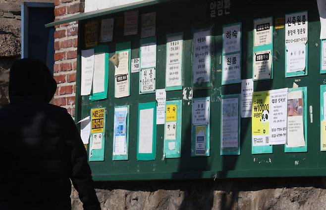 서울 한 대학가 인근 알림판에 월세 세입자를 구하는 게시물이 부착되어 있다. (사진=이데일리)
