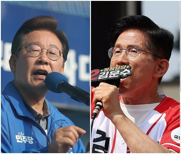 이재명(왼쪽) 민주당 대선후보와 김문수 국민의힘 대선후보. 연합뉴스