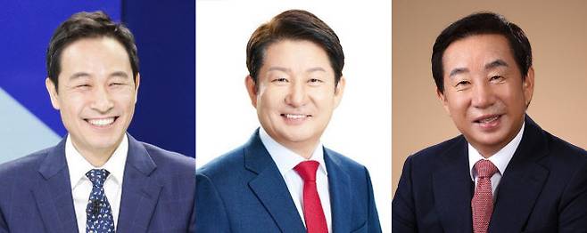 (왼쪽부터) 우상호 더불어민주당 공동상임선대위원장, 권영진 국민의힘 중앙선대위 조직총괄본부 전략기획본부장, 김성태 국민의힘 선대위 국민소통위원장. (사진=KBS)