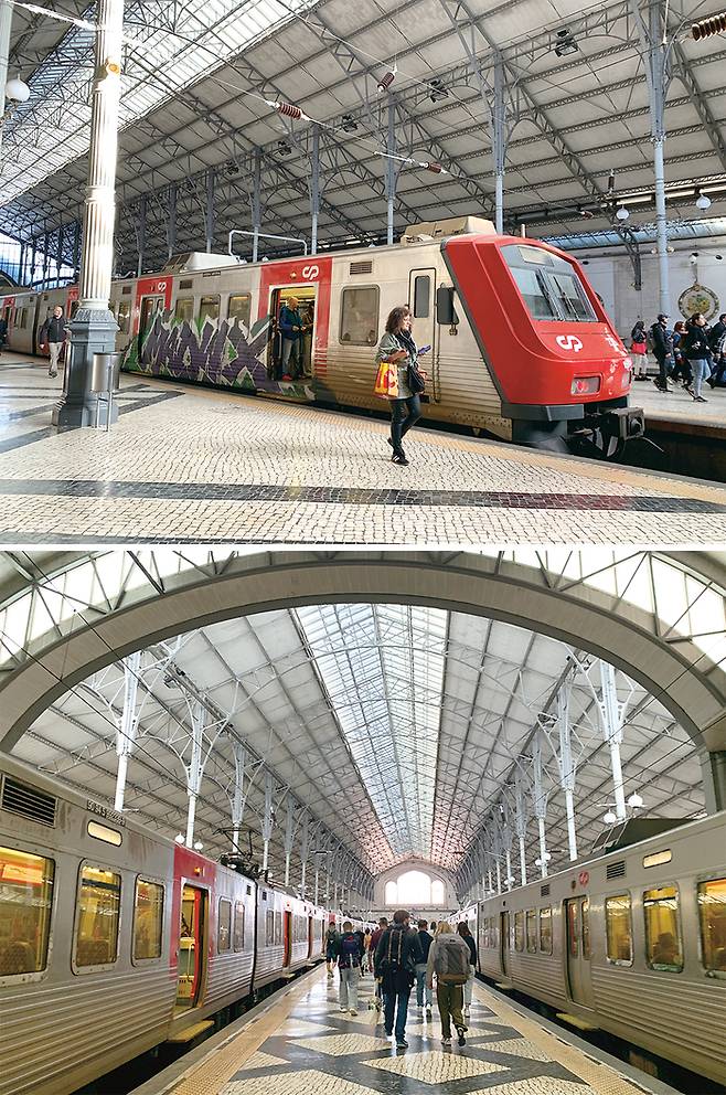 (위) 신트라행 기차 (아래) 로시오 기차역 전경