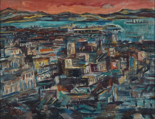 ‘꽃피는 부산항’ 12번째 전시에 소개된 전혁림 작가의 1970년대 작품 ‘부산항’. 미광화랑 제공