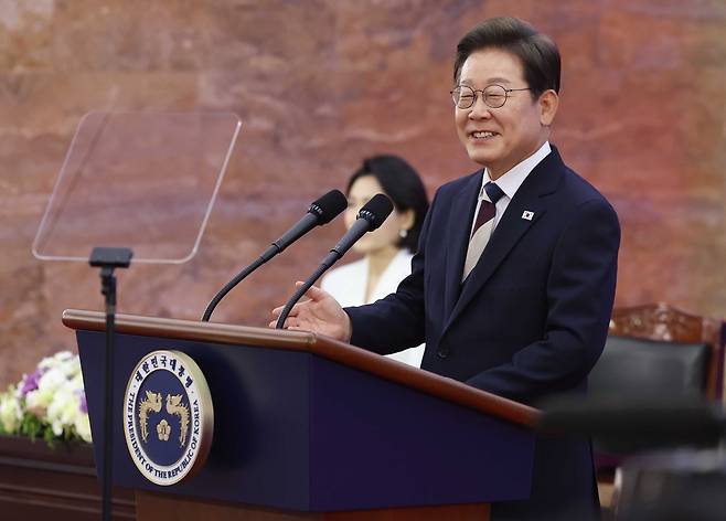 이재명 대통령이 4일 서울 여의도 국회에서 열린 제21대 대통령 취임선서식에서 취임사를 하고 있다. 2025.6.4 [국회사진기자단] 사진=연합뉴스.