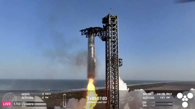 지난 3월 스페이스X의 로켓이 발사된 뒤 다시 발사대로 돌아오는 모습. (사진=AFP)