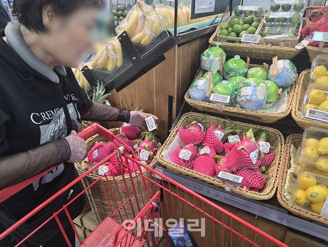 전날 롯데마트 앱에서 용과 세일 정보를 접했다는 주부 C씨는 “최근 물가 정책이 소비자와 동떨어진 느낌이 든다”고 토로했다. (사진=한전진 기자)