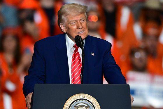 도널드 트럼프 미국 대통령이 지난달 30일 펜실베이니아주 웨스트 미플린에 위치한 US스틸 공장에서 연설하고 있다. ⓒ AP/연합뉴스