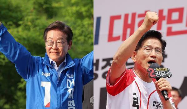 이재명(왼쪽) 더불어민주당 대선후보와 김문수 국민의힘 대선후보. 연합뉴스