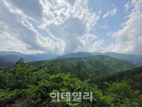 류형열 북상임산 대표의 자택 앞 공터에서 촬영한 남덕유산 전경. (사진=박진환 기자)