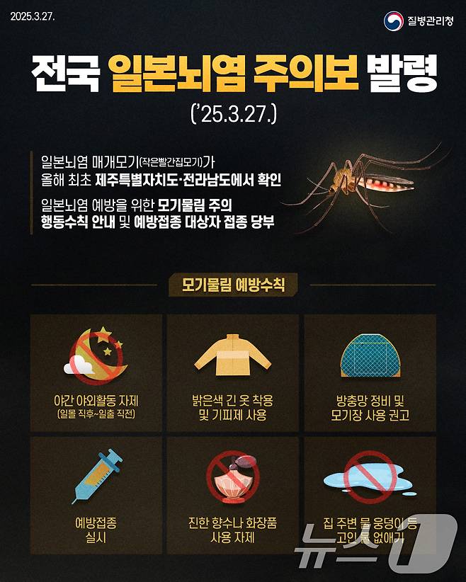 질병관리청 전국 일본뇌염주의보 발령.(질병관리청 제공. 재판매 및 DB 금지) ⓒ News1 박준배 기자