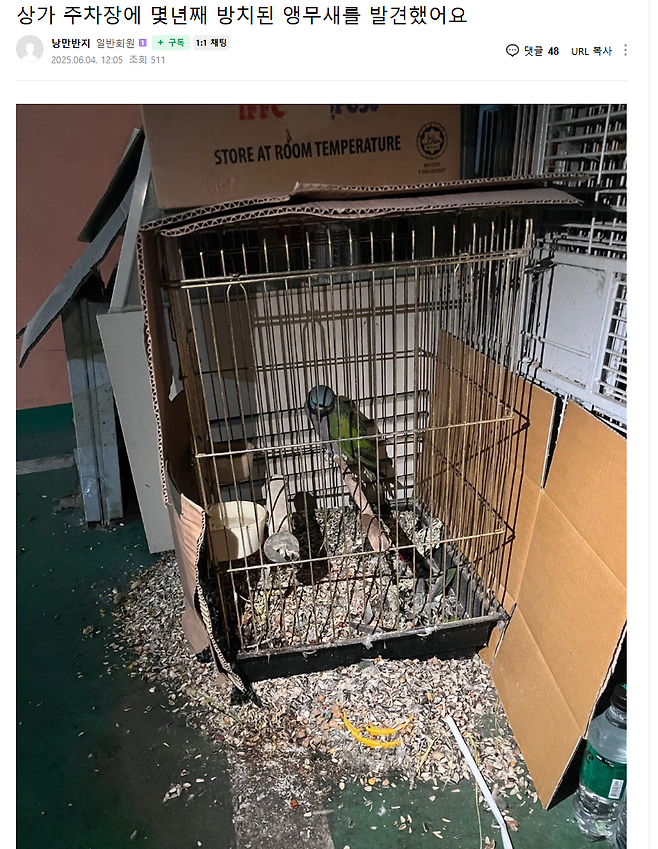 스크린샷 2025-06-05 093848.png 상가 주차장에 몇년째 방치된 앵무새