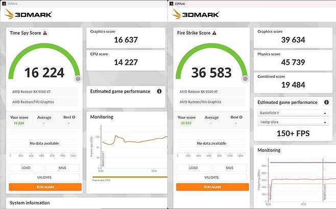 3D마크 타임스파이(좌측) 점수와 파이어스트라이크(우측) 점수, 총합 점수가 아닌 Graphics score만 확인한다 / 출처=IT동아