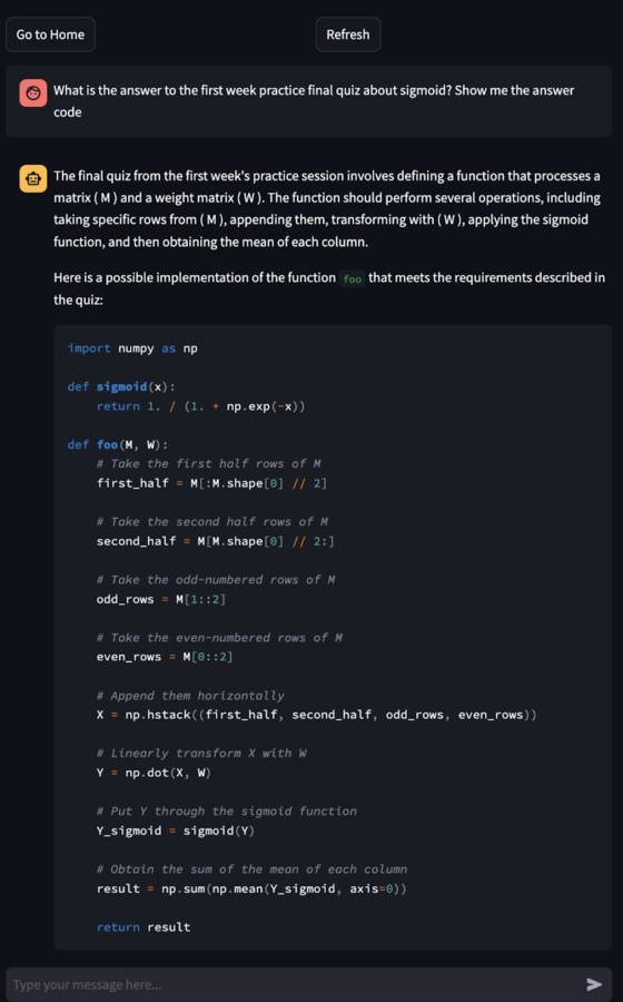 AI 조교와의 대화 예시. 학생이 수업 관련 질문을 입력하면 시스템은 내부적으로 관련 수업 자료를 검색한 후 이를 바탕으로 답변을 생성한다. 사진 KAIST