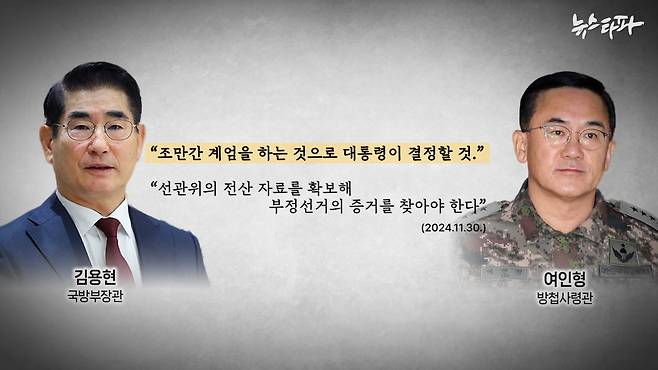 김용현 장관은 11월 30일 토요일. 여인형 방첩사령관에게 "조만간 계엄을 하는 것으로 대통령이 결정하실 것"이라고 말했다. 
