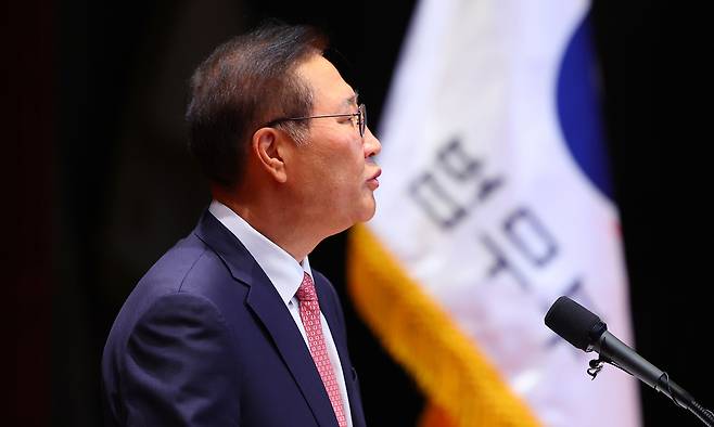 박성재 법무부 장관이 5일 정부과천청사 법무부에서 열린 이임식에서 이임사를 하고 있다. 연합뉴스