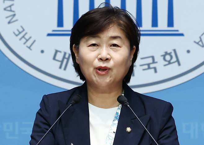 서영교 더불어민주당 의원이 지난 5일 서울 여의도 국회 소통관에서 제22대 국회 제2기 민주당 원내대표 출마를 선언하고 있다. 2025.6.5 뉴스1