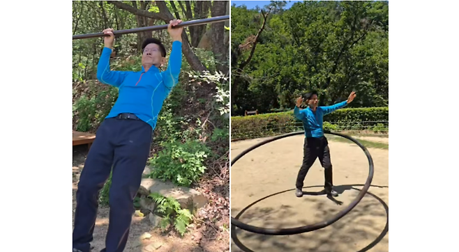 김재원 전 국민의힘 최고위원이 SNS를 통해 공개한 김문수 전 국민의힘 대선 후보의 선거 후 운동하는 모습