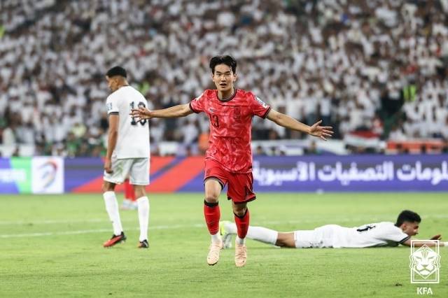 김진규는 2022년 1월 몰도바전 이후 3년 5개월 만에 A매치 득점을 신고했다. 사진=대한축구협회 제공