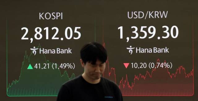 5일 서울 중구 하나은행 딜링룸 현황판에 코스피 지수, 원·달러 환율 등이 표시되고 있다. 연합뉴스