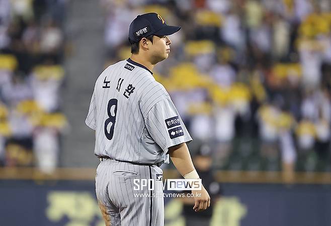 ▲ 최근 10경기 타율이 1할 아래로 처지며 어려운 시간을 보내고 있는 노시환 ⓒ곽혜미 기자