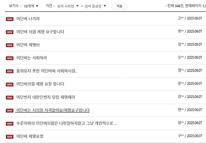 학벌 비하 등의 발언으로 논란을 일으킨 국민의힘 이단비 인천시의원을 제명하라는 항의글이 인천시의회 홈페이지에 잇따르고 있다. /인천시의회 홈페이지 캡처