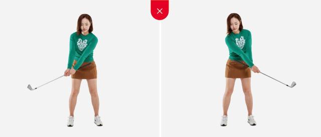 그립 끝이 복부에서 떨어진다면 몸통 회전 없이 팔만 움직였다는 의미다.