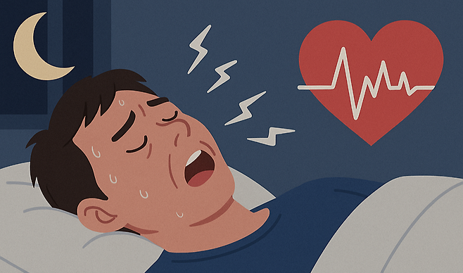 침대에 누워서 코를 골고있는 남성