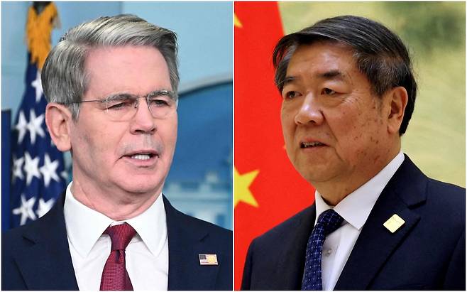 지난달 10~11일 스위스 제네바에서 진행된 미중 고위급 관세 협상에는 미국 측 대표 스콧 베선트(왼쪽) 재무장관과 중국 측 대표 허리펑 부총리가 마라톤 협상을 벌였다./연합뉴스