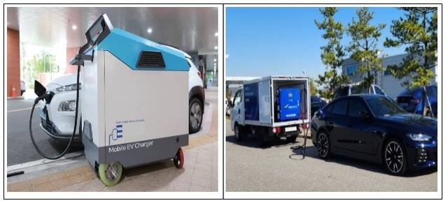 ▲ 전기차 이용자가 시간, 장소 제한없이 전기차를 충전할 수 있도록 이동이 가능한 대용량 배터리팩, 이동기기를 충전기로 활용. 환경부 제공