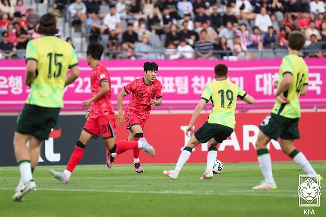 [서울=뉴시스] 남자 22세 이하(U-22) 축구 국가대표팀의 채현우. (사진=대한축구협회 제공)