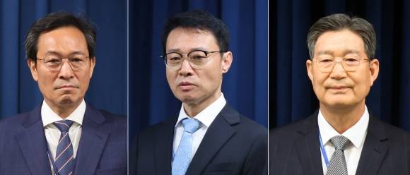 대통령실 정무·홍보·민정수석 인선 - 이재명 대통령은 8일 대통령실 정무, 홍보, 민정수석을 임명했다. 왼쪽부터 우상호 정무수석, 이규연 홍보소통수석, 오광수 민정수석. 2025.6.8 연합뉴스
