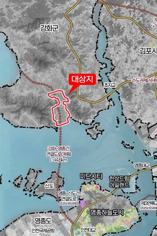 인천경제자유구역청은 강화도 남단 지역을 경제자유구역으로 지정해달라는 신청서를 산업통상자원부에 제출할 예정이라고 9일 밝혔다. 그림은 지정 대상지 위치도. 인천경제청 제공