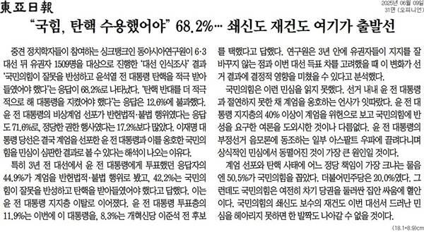 ▲ 9일 동아일보 사설