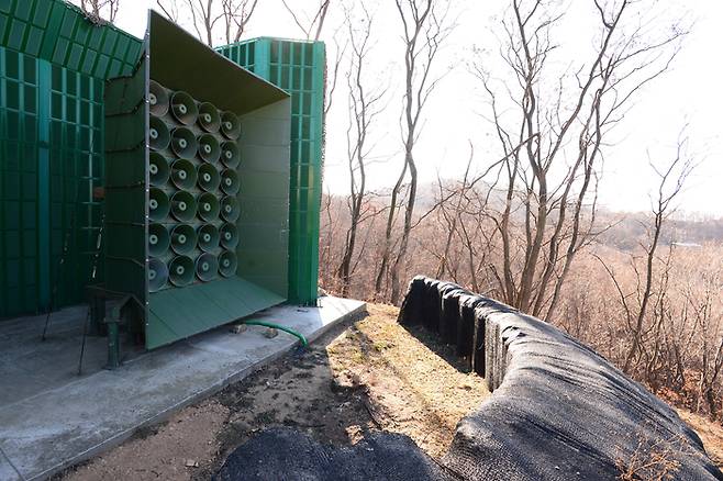 경기 중부전선에 위치한 대북확성기 모습. [사진공동취재단]