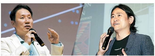 지난달 27일 서강대에서 열린 '생각의 창: AI 반도체로 세상을 삼킨다'란 주제의 특별강연에서 연사로 나선 박철민 삼성전기 상무(왼쪽)와 백준호 퓨리오사AI 대표. 김호영 기자