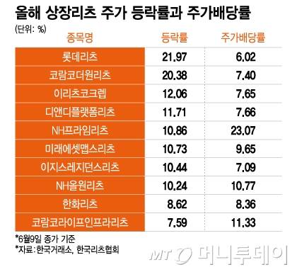 올해 상장리츠 주가 등락률과 주가배당률/그래픽=이지혜
