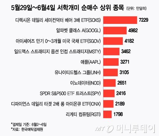5월29일~6월4일 서학개미 순매수 상위 종목/그래픽=윤선정