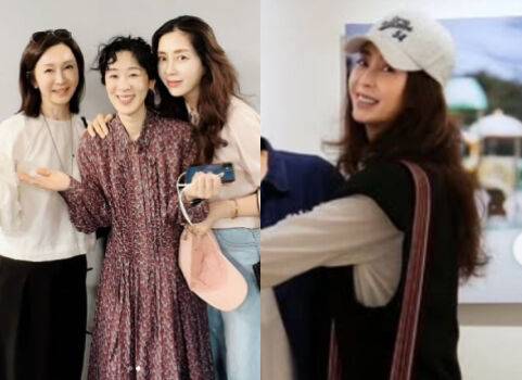 배우 송윤아(오른쪽)가 전인화(왼쪽), 백지원(가운데)과 사진 촬영을 하며 수수한 매력을 뽐내고 있다./ 송윤아 개인 인스타그램