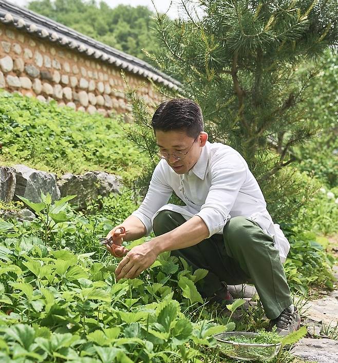 농장에서 농사를 짓고 있는 정하완 셰프. 기가스 제공