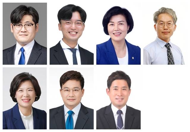 윗줄 완쪽부터 김세혁, 이성국, 정섬길, 한승우, 이남숙, 최명권, 김정명 의원 /전주시의회