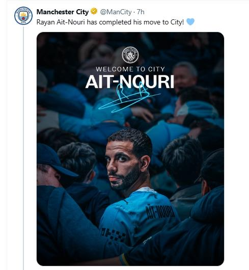 아이트누리의 영입을 발표한 맨시티. / 사진=맨시티 구단 SNS