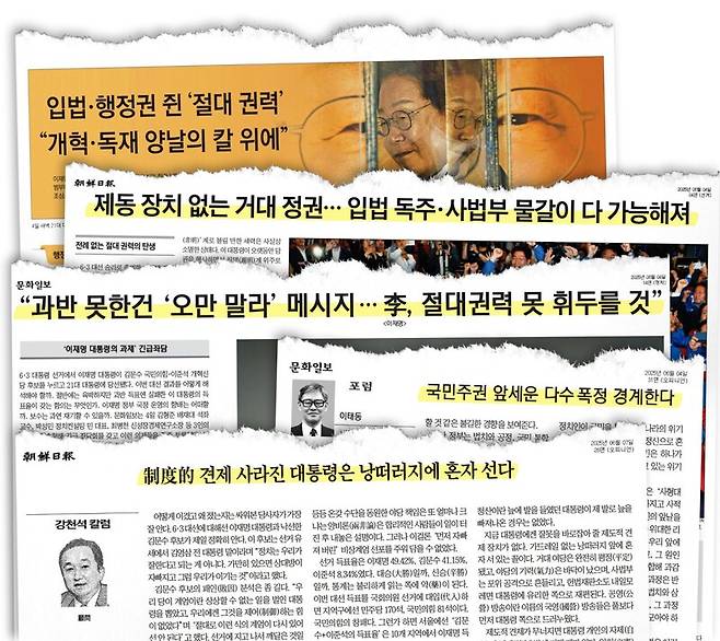▲앞에서부터 지난 4~7일 조선일보, 문화일보, 문화일보, 조선일보, 매일신문 기사 갈무리.