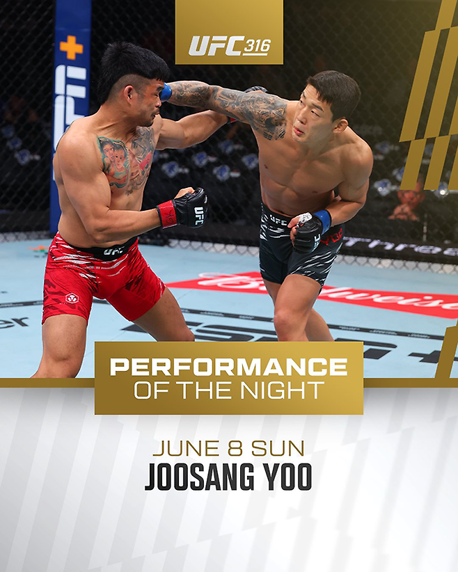 대한민국 UFC 23호 파이터 유주상이 2025년 6월 데뷔전 1라운드 28초 KO승에 힘입어 퍼포먼스 보너스 5만 달러를 받는다. 사진=TKO