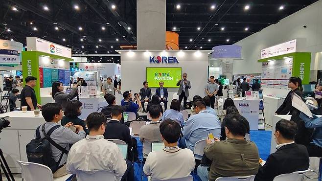 [서울=뉴시스] 바이오 USA 행사 첫날인 오는 16일 한국관 개관식 및 기자간담회가 열릴 예정이다. 사진은 지난해 바이오 USA 2024 한국관 기자간담회 현장 (사진=한국바이오협회 제공) 2025.06.10. photo@newsis.com *재판매 및 DB 금지